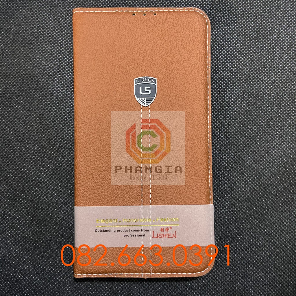 Bao da Samsung A10 màu nâu hiệu Lishen chất da siêu đẹp siêu mịn