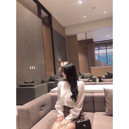 Áo sơ mi tay bồng cổ nơ khuy ngọc tiểu thư 2 lớp mặc tết, đi làm cực xinh-YESNOW