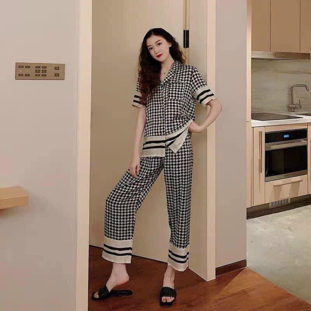 Đồ ngủ pijama lụa satin, tay ngắn quần dài siêu xinh, mềm mịn H&T