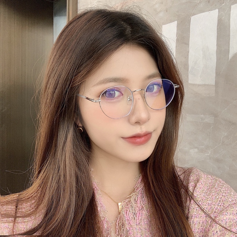 (JIUERBA) Mắt Kính Gọng Tròn Thời Trang Cổ Điển Gọng Kim Loại Ánh Sáng Xanh Lam