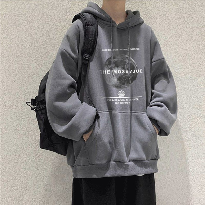 Áo hoodie dáng rộng in hình mặt trăng thời trang Hàn Quốc dành cho nam