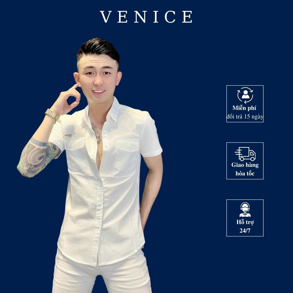 Áo sơ mi nam cao cấp VENICE ngắn tay thời trang, chất Kaki Hàn mềm mịn, thoải mái, năng động.
