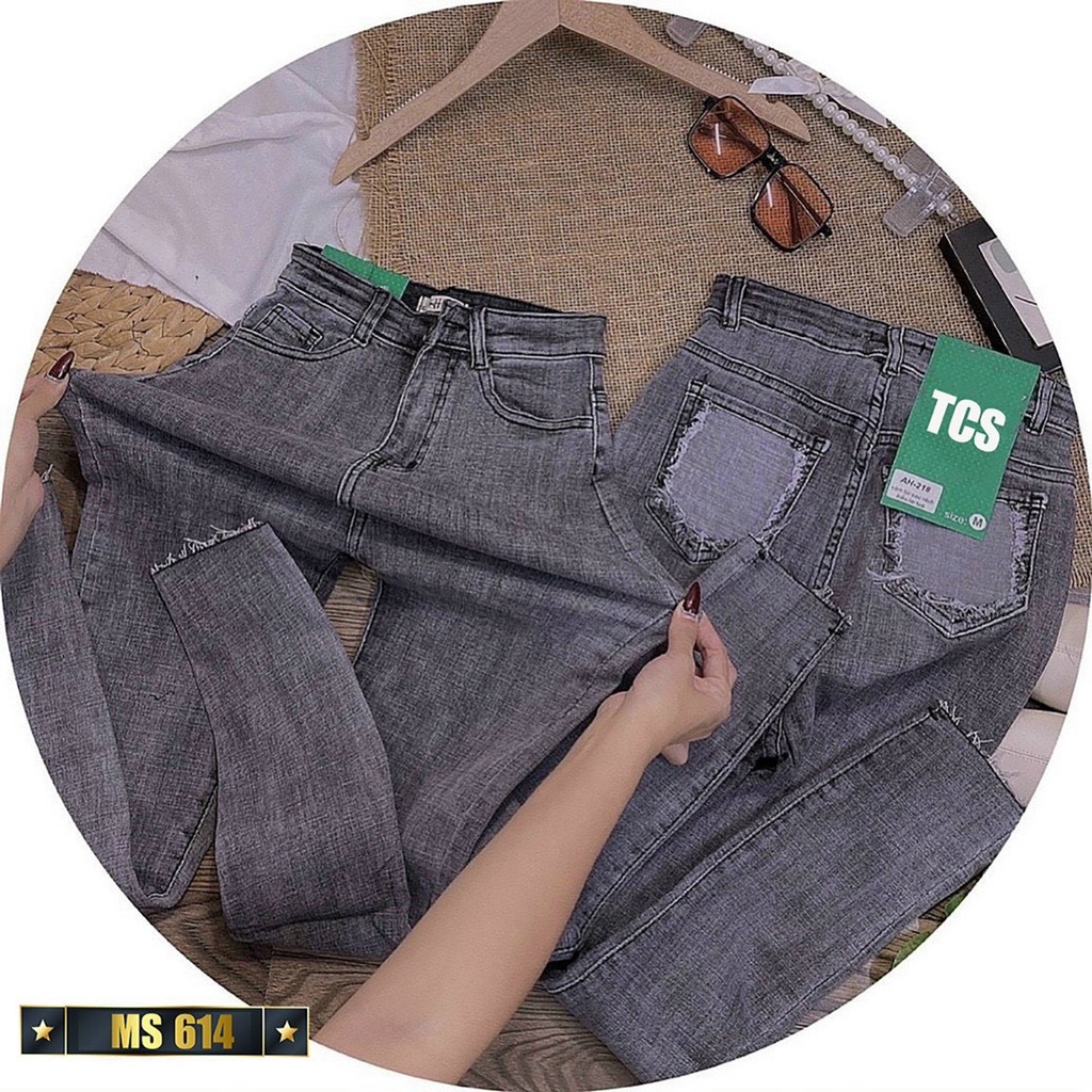 Quần jeans nữ lưng cao màu xám túi kiểu sau , quần lưng cao nữ , quần jeans cao cấp hàng chuẩn shop T-Fashion Shop qn614