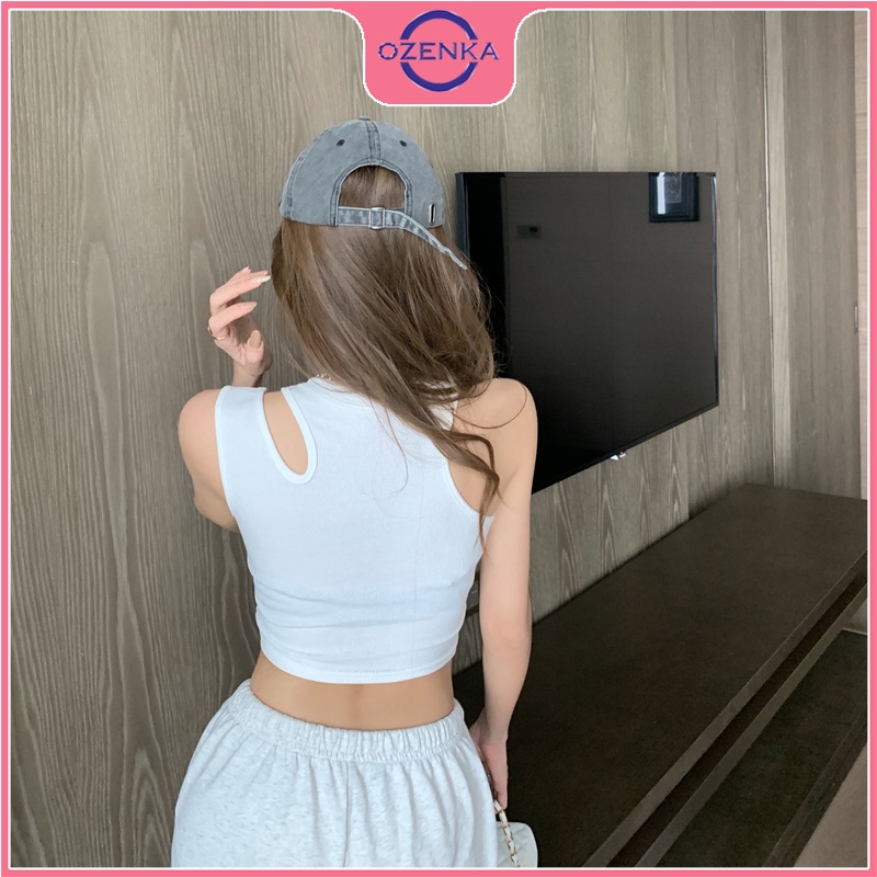 Áo croptop sát nách sẻ vai nữ ozenka , áo balo kiểu nữ không tay ôm body sang chảnh thun gân 100% cotton đen trắng đẹp