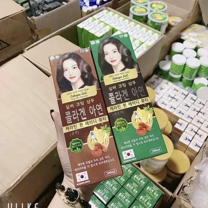 Dầu gội phủ bạc Collagen ZinC Hàn Quốc , Giúp Nhuộm đen tóc, nâu tóc từ lần gội đầu tiên Lọ 200ml