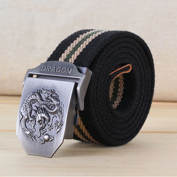 Dây lưng nam vải dù mặt Rồng, thắt lưng nam trẻ trung vải bố siêu bền khóa cài kim loại không gỉ sáng bóng