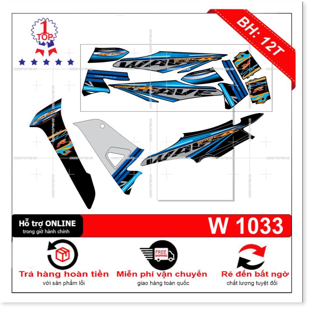 ( Quí khách vui lòng mang ra tiệm cho thợ dán ) Tem wave R 2016 xanh đen