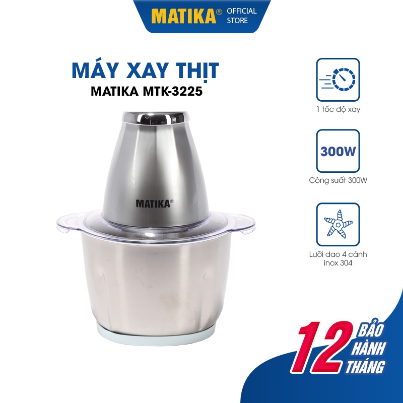 [Mã BMBAU300 giảm 10% đơn 499K] Máy Xay Thịt MATIKA 2L Cối Inox MTK-3225