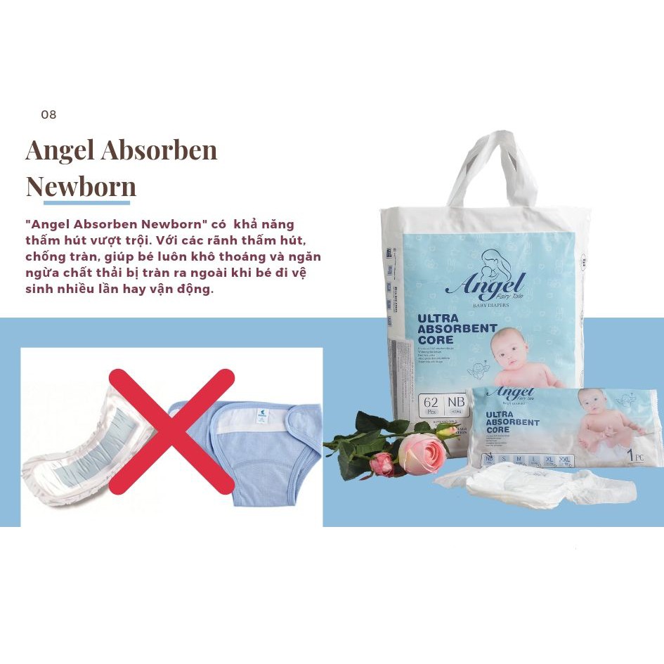 (tặng 3-5 miếng)Bỉm dán/quần angel Ultra Absorbent xanh đủ size NB62/S58/M54/L50/XL46/M38/L36/XL34/XXL32/XXXL30