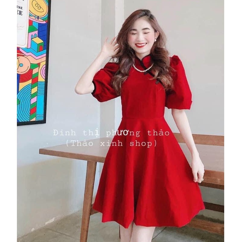 Gunkaymatter Váy Đầm Xòe Tay Phồng Cổ Tàu,Chất Liệu Umk Thời Trang Nữ  Màu Sắc Nhã Nhặn