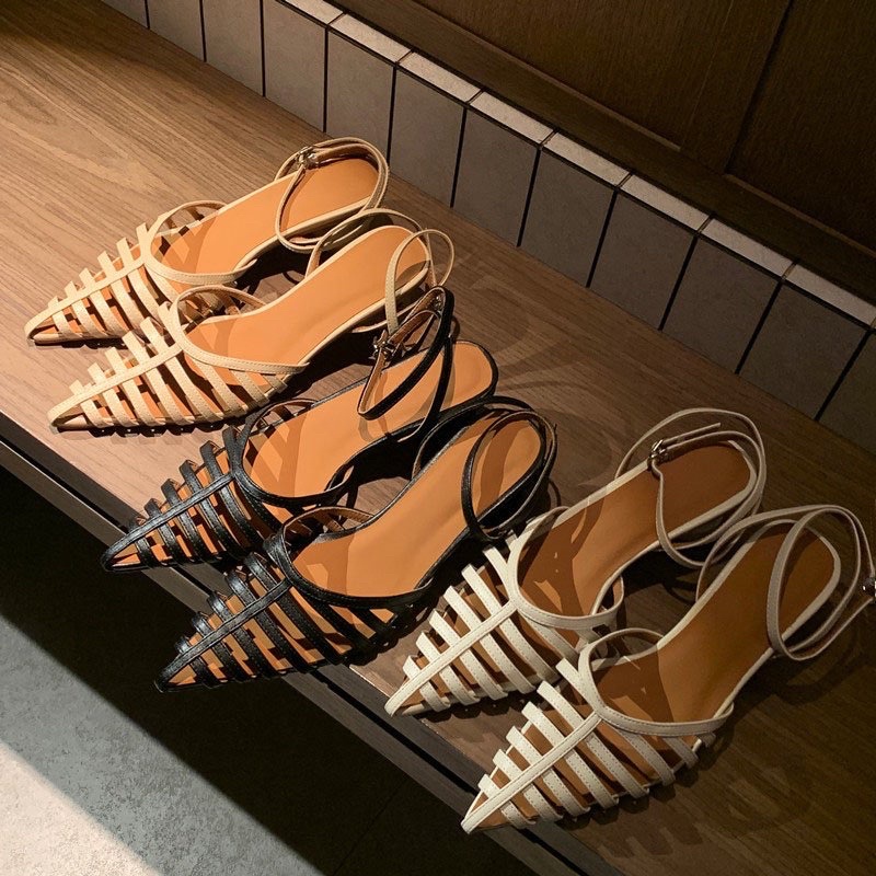 Giày Sandals cao gót 4cm  mũi nhọn đan dây có thêm sẵn bigsize 40 41 42 cho nàng ngoại cỡ