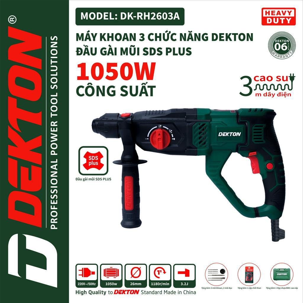 Máy Khoan Đục 3 Chức Năng 1050W / Dekton DK-RH2603A / Đầu Gài SDS PLUS / Lực Đập3.2J