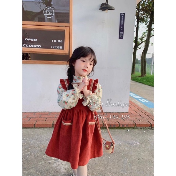 Quần Áo Trẻ Em | Set Váy Yếm Nhung Kèm Áo Bé Gái Hàn Quốc Quảng Châu Cao Cấp Cho Bé 1 - 8 tuổi [Ảnh Thật]Thực Sự Quá Đẹp