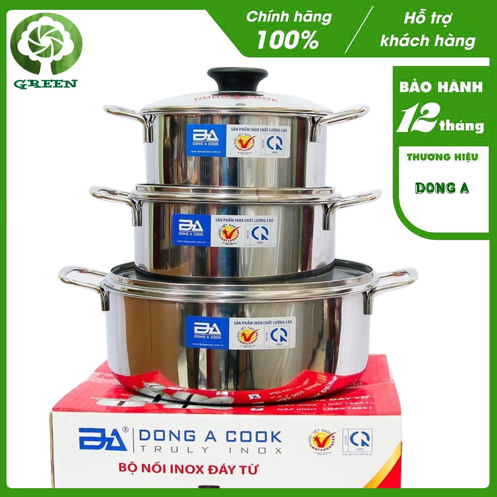 BỘ 3 NỒI INOX ĐÔNG Á CHẤT LƯỢNG CAO - DÙNG ĐƯỢC BẾP TỪ - HÀNG CHÍNH HÃNG