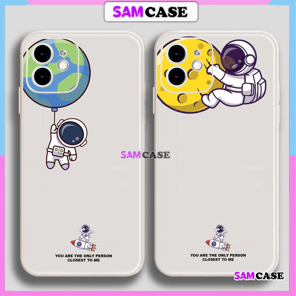 Ốp lưng iPhone Phi hành gia Cute cạnh viền vuông silicon mềm dẻo cho iphone 6/6s/7/8/X/XS/XR/11/12/13/14 Pro Plus Max