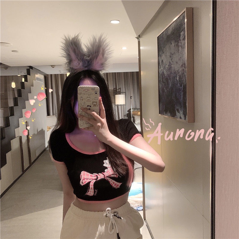 Áo croptop nữ Áo Thun NgắN Tay DáNg Ôm In HọA TiếT JL-TX-339