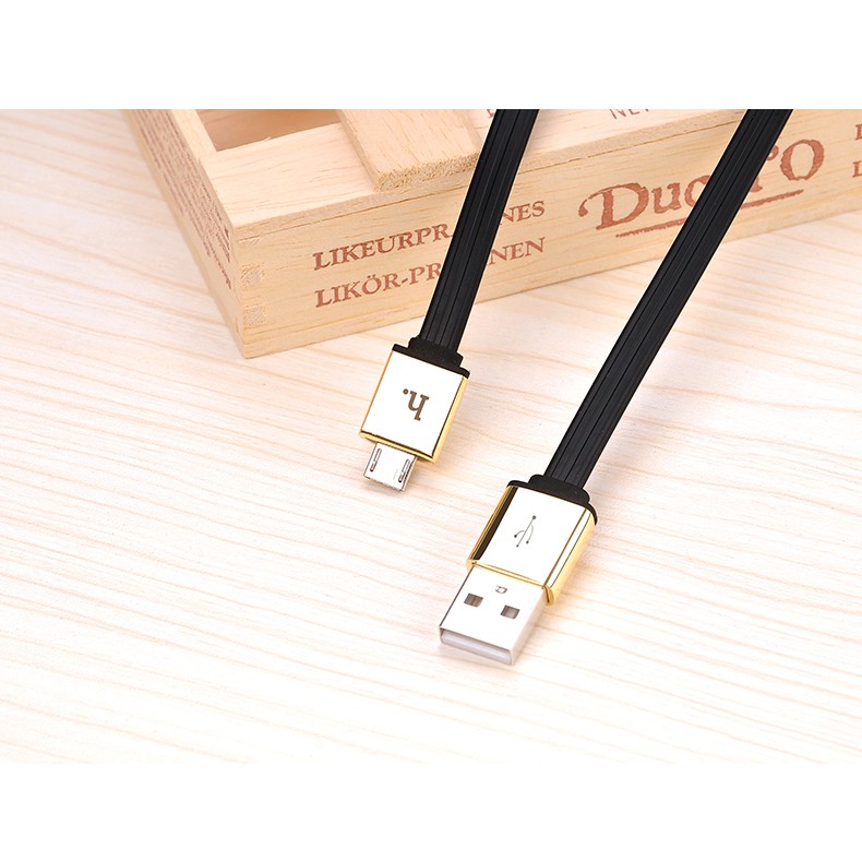 [Chính Hãng] Cáp HOCO UPM11 MicroUSB QC2.0 (Đầu xi mạ Kim loại bóng, Dây dẹp dẻo)
