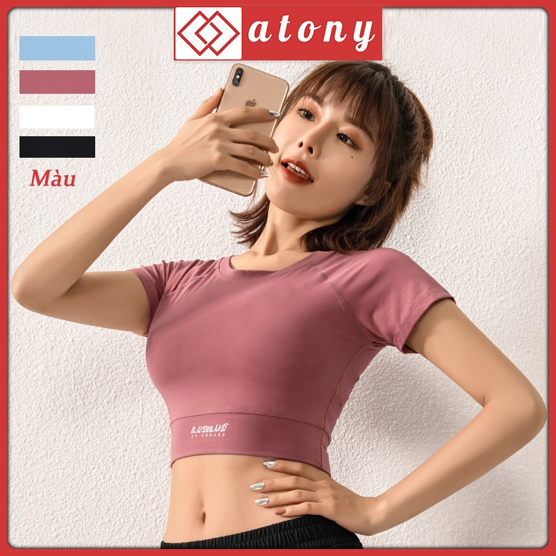 Áo Tập Gym, Yoga, Zumba Nữ ATONY Cao Cấp, Kiểu Croptop Thời Trang, Co Giãn 4 Chiều, Thoáng Mát