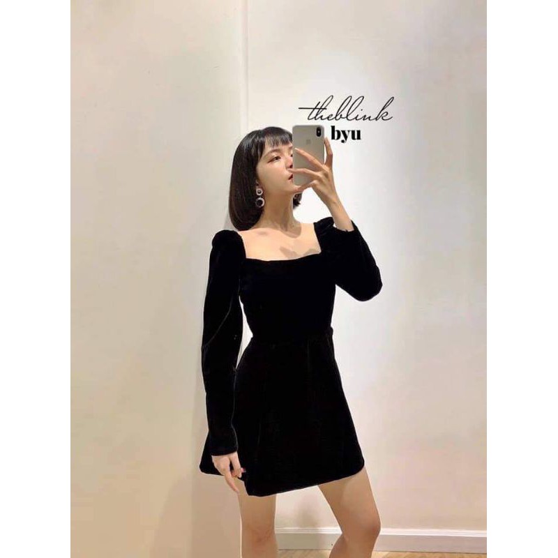 Đầm nhung ôm body tay dài xẻ đùi