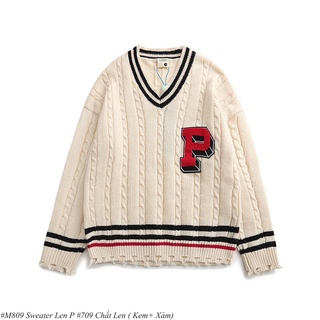 Áo sweater len cổ trái tim phong cách hàn quốc form rộng unisex nam nữ - sweater len chữ p