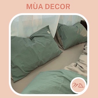 (ALBUM) Bộ chăn ga và vỏ gối cotton tc basic Mùa Decor - Màu xanh rêu phối beige và các màu khác