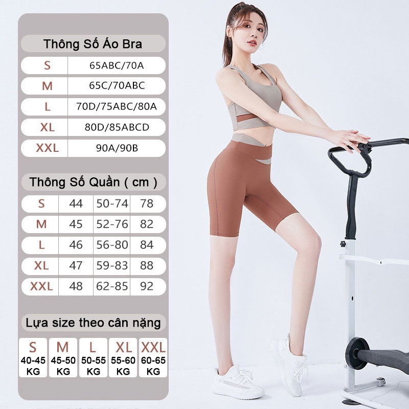 Bộ quần áo tập gym nữ không viền cổ vải thun lạnh co giãn 4 chiều có mút ngực - Set quần lỡ và áo bra KENZI-64