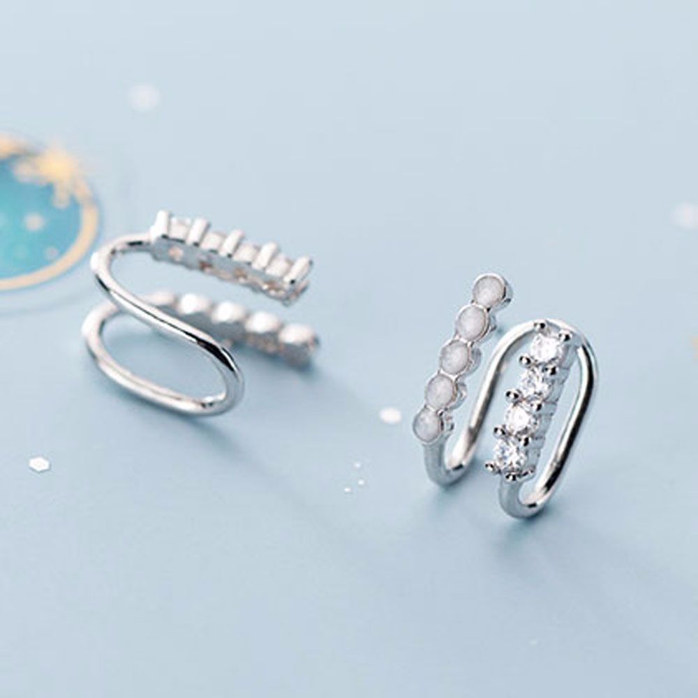 Khuyên kẹp vành tai hai lớp đính đá nhân tạo phong cách Hàn Quốc thời trang dành cho nữ