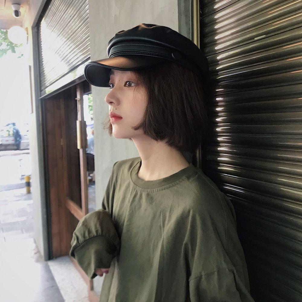 Mũ Beret Da PU Màu Trơn Ngọt Ngào Dễ Phối Đồ Thời Trang Mùa Đông Cho Nữ