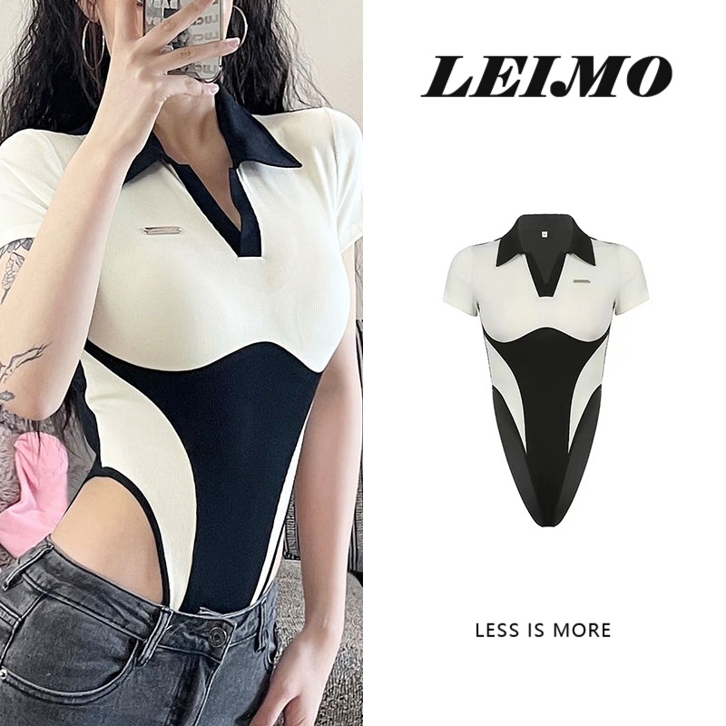 Áo Liền Quần Cổ POLO Tay Ngắn Màu Trắng Đen Phong Cách Cổ Điển Thời Trang Mùa Hè Quyến Rũ Cho Nữ