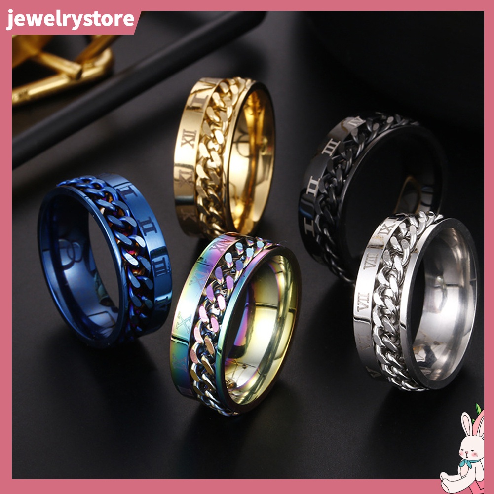 Nhẫn Thép Titan Dạng Dây Xích Xoắn Khắc Chữ Số La Mã Thời Trang Unisex