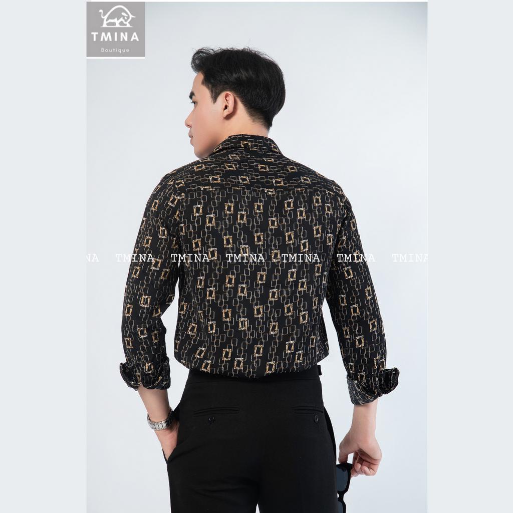 Áo sơ mi họa tiết vải lụa nam tay dài thoáng mát, không nhăn TMINA SMD09