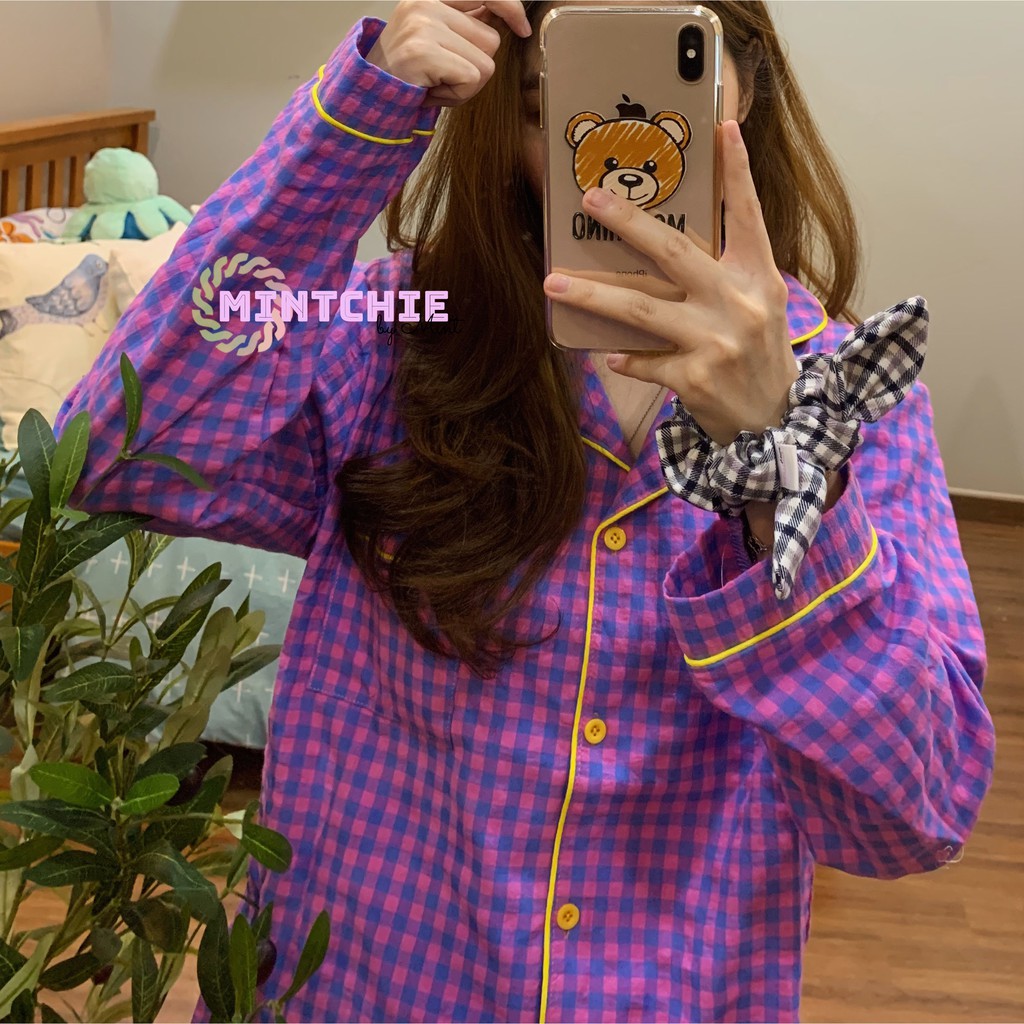 Bộ đồ ngủ - Pijama - Caro tím viền vàng - SW0009