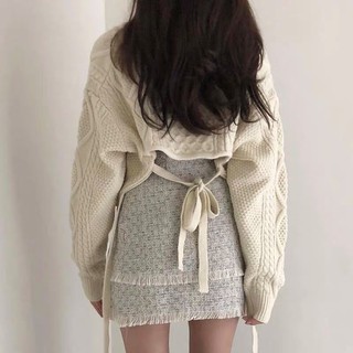 [SẴN HÀNG+ẢNH THẬT] Set áo len croptop thắt nơ + chân váy dạ chữ A hoạ tiết cách điệu 2 tầng Ulzzang siêu xinh ❤️