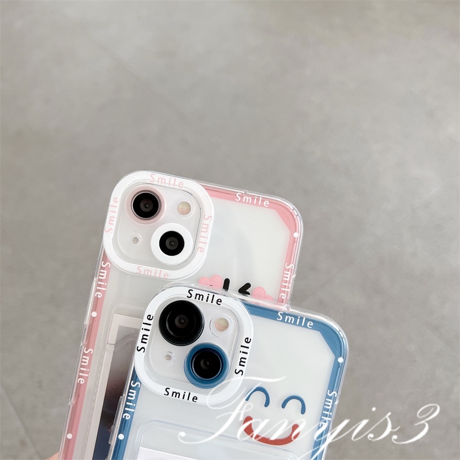 Ốp Điện Thoại TPU Mềm Trong Suốt Có Ngăn Đựng Thẻ Hình Mặt Cười Cho IPhone 14 13 12 11 Pro Max X XR Xs Max 8 7 Plus SE 2020