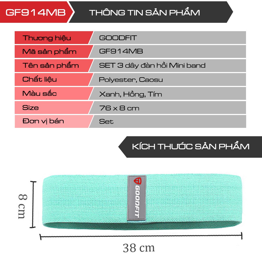 SET 3 dây tập gym, tập mông mini band GoodFit GF914MB