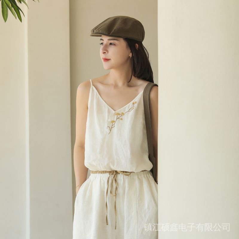 Áo Sát Nách 100% Cotton Dáng Rộng Thêu Họa Tiết Cổ Điển Dễ Phối Đồ Thời Trang Cho Nữ