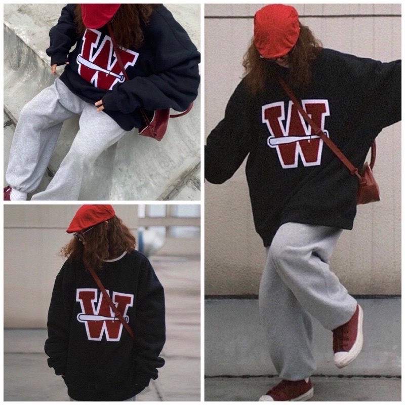 Set Bộ Áo Sweater W Quần Nỉ Dáng Bom Ulzzang Unisex Nam Nữ Siêu Hot(Hàng Sẵn)