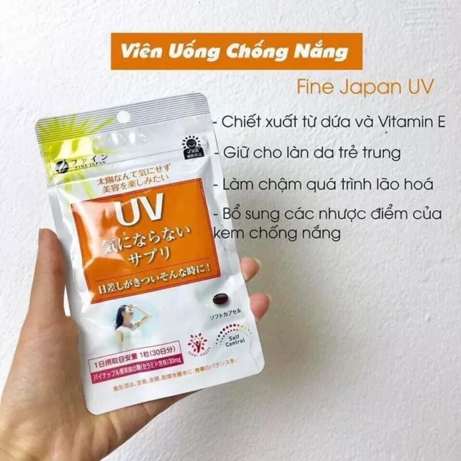 Viên uống chống nắng Fine Japan Uv Care Plus hạn chế lão hóa da, giúp da sáng mịn 30 Viên - Bahachiha