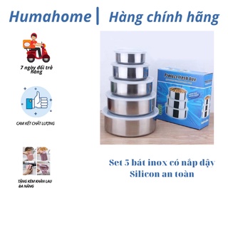 Set 5 bát inox có nắp đâỵ silicon siêu bền, an toàn