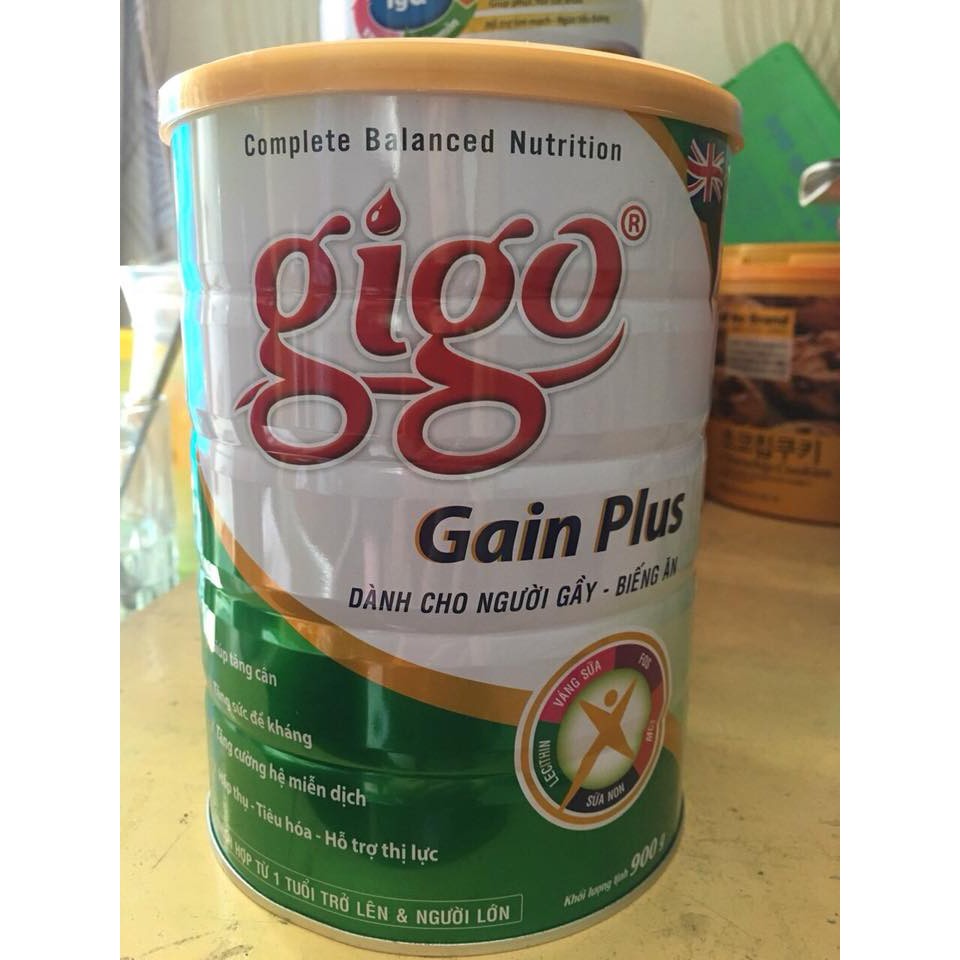 Sữa gigo Gain Plus hộp 900g dành cho người gầy, biếng ăn tăng cân