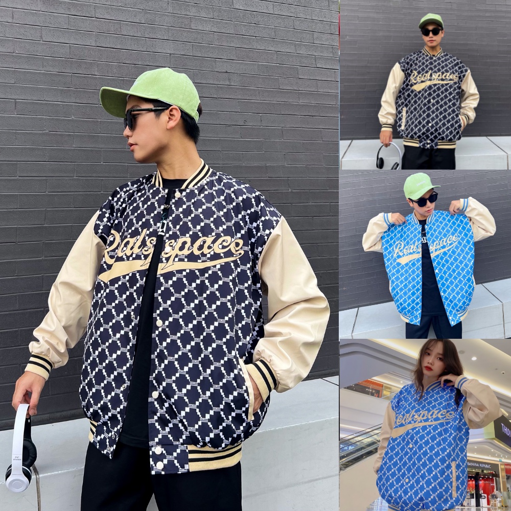Áo bomber Varsity Jacket form rộng RealSpace vải dù ❤️ Áo khoác bóng chày chống nắng dáng Unisex D13 - Happy Style