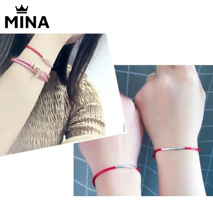 Vòng chỉ đỏ mix thanh bạc cứng MINA JW | Vòng tay handmade VT02