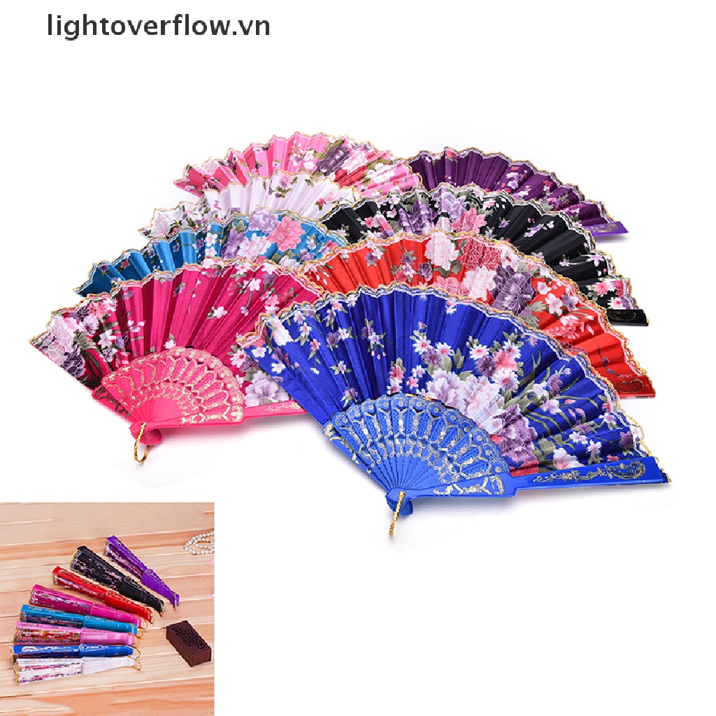 [lightoverflow] Quạt Xếp Cầm Tay Bằng Lụa Phối Ren Hoa Cầm Tay Cho Tiệc Cưới [VN
