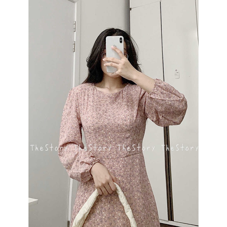 Đầm ker hoa dáng dài tay dài cổ tròn  D561