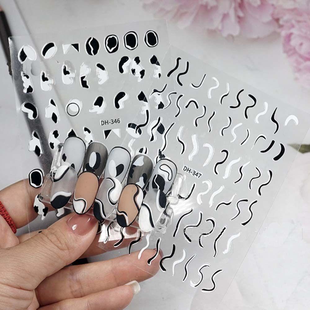 Miếng Dán Trang Trí Móng Tay 3D Tự Dính Họa Tiết Kẻ Ô Trắng Đen Retro