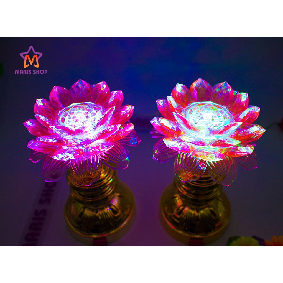 [MR-SEN3] Bộ 2 đèn thờ cúng hoa sen đổi màu , đèn để bàn thờ, đèn hoa sen, đèn bàn thờ phật - MR-SEN3