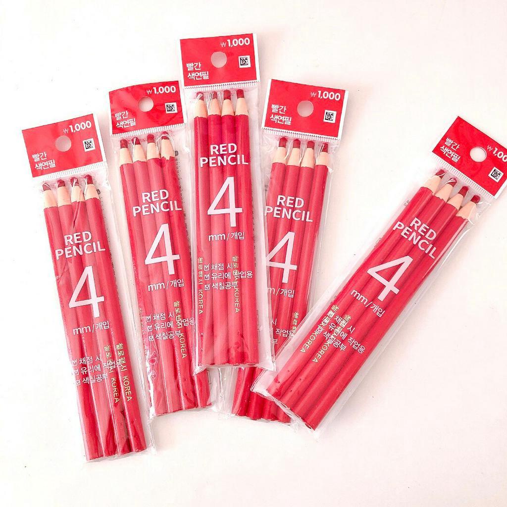 SET 4 BÚT CHÌ ĐỎ SÁP XÉ CHẤM ĐIỂM DAISO HÀN- Riland