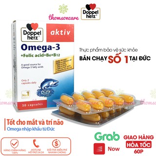 Bổ sung Omega 3 DHA Acid Folic - Nhập khẩu từ Doppel Herz Đức - Aktiv Omega hộp 30 viên từ dầu cá biển