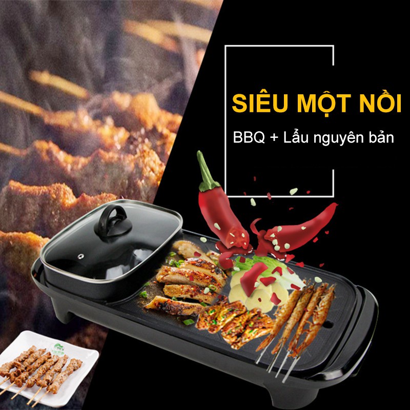 [HCM] 1200W Bếp lẩu nướng,bếp lẩu nướng điều khiển kép. Bếp lẩu 2 trong 1, Công suất tối đa, Thiết kế tiện lợi-[GM-7]