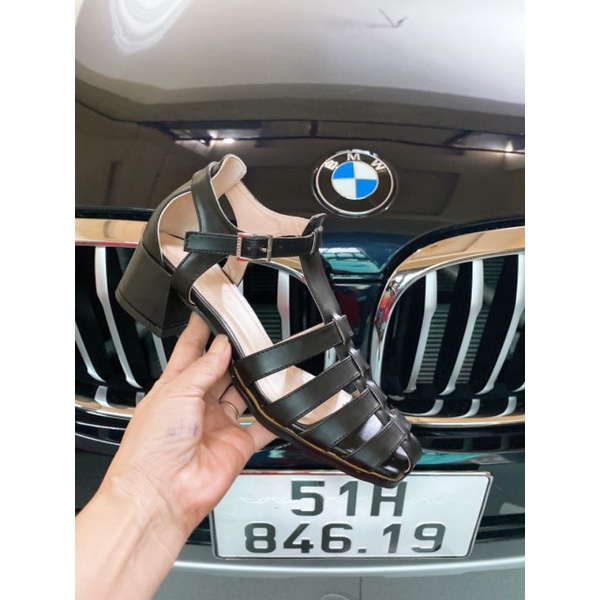 Sandal rọ 5 phân MAILIAA quai da bít gót bít mũi gót vuông dễ đi